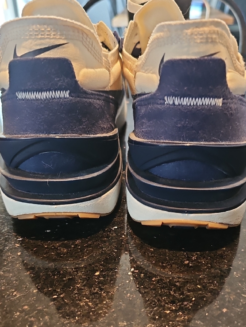 Nike Beige and Navy Low-Top Swoosh Sneakers - Picture 3 of 5